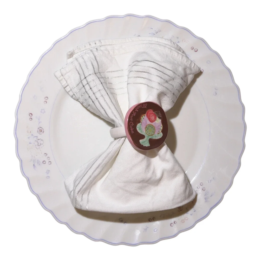 Vintage Pastel Dessert Ceramic Napkin Rings Set of 6